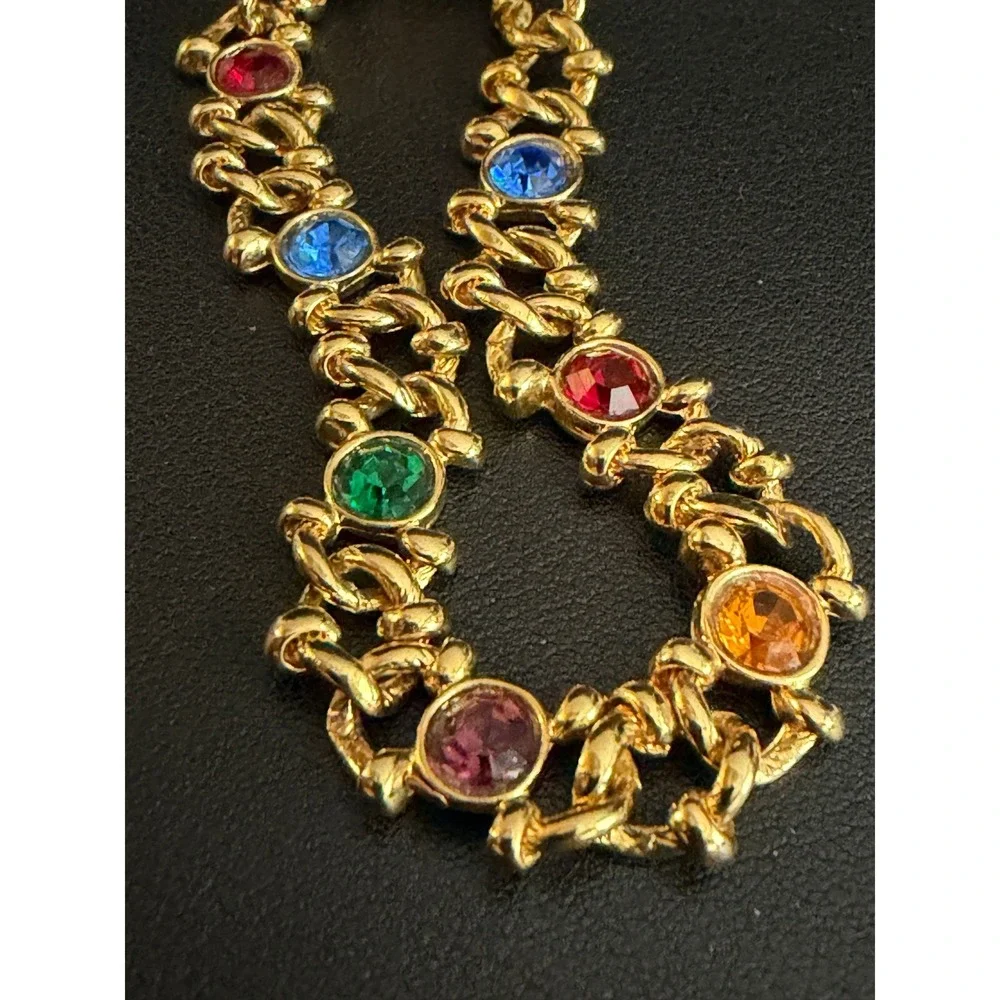 Vintage Rhinestone Bracelet Bezel Set Gold Tone Rainbow Pride - Picture 2 of 5